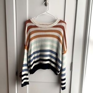 Lulus Charlie Blue Multi Striped Knit Sweater (Size M)